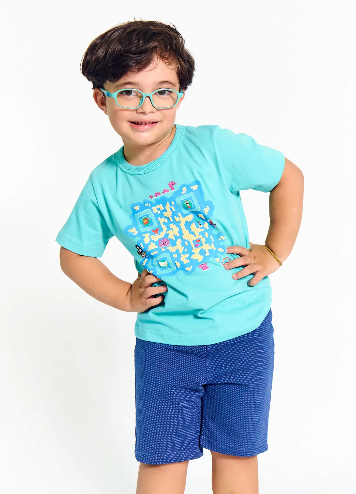 CONJ CAMISETA E BERMUDA ALPHABETO  COR VERDE HORTELA 